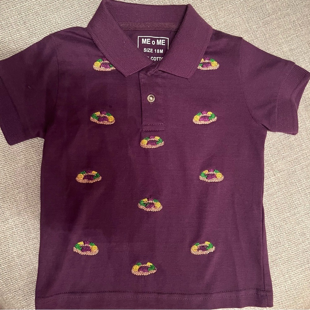 ME O ME Kids Boys Girls Purple‎ Mardi Gras Polo Shirt Size 18M